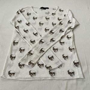 SKULL CASHMERE Linen Skull Print Sweater Top Size S/M White